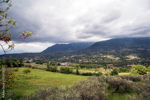 Farms and cultivated lands in the valley and plateau of Taburno-Camposauro mountains.  Sant’Agata dei Goti, Benevento, Italy. photo