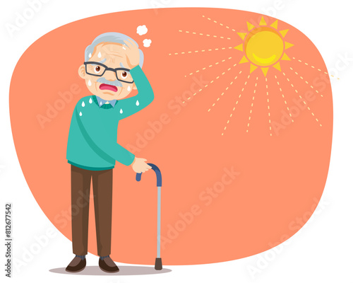 elderly thirsty from heat of the summer sun
