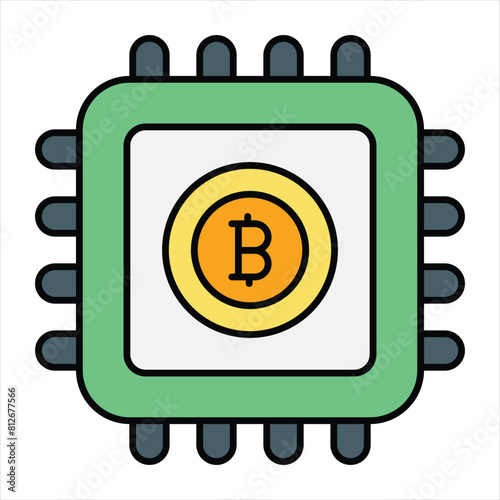 Bitcoin and Cryptocurrency Color Outline Icon Style
