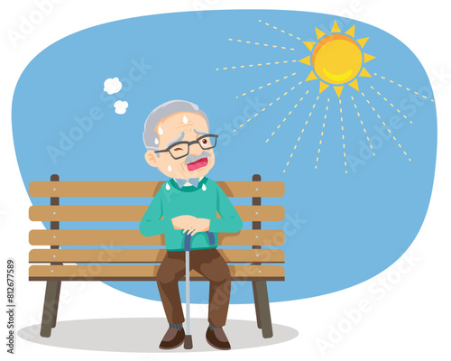 elderly thirsty from heat of the summer sun