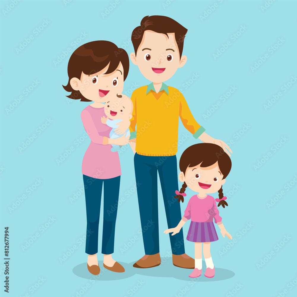 Happy family. Father, mother, son and daughter together Happy family. Father, mother, son and daughter together