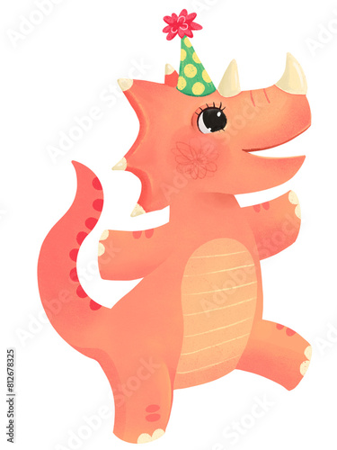 triceratops with birthday hat cartoon png (ID: 812678325)