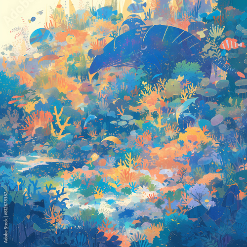 A bustling coral metropolis teeming with vividly hued marine life. This lively scene captures the beauty of underwater ecosystems  ready to inspire your next creative endeavor.