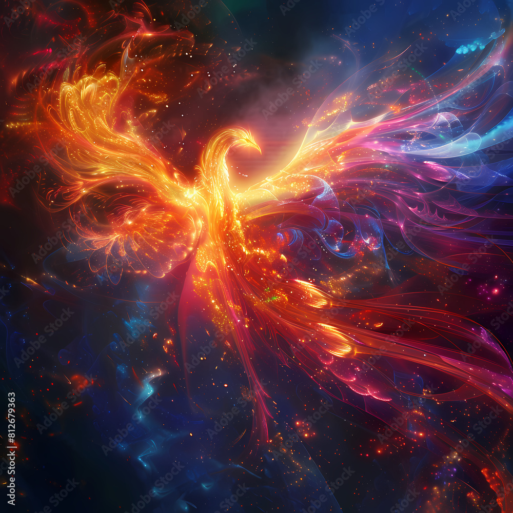 Mythological Phoenix With Radiant Orange and Yellow Flames Mythological Phoenix With Radiant Orange and Yellow Flames