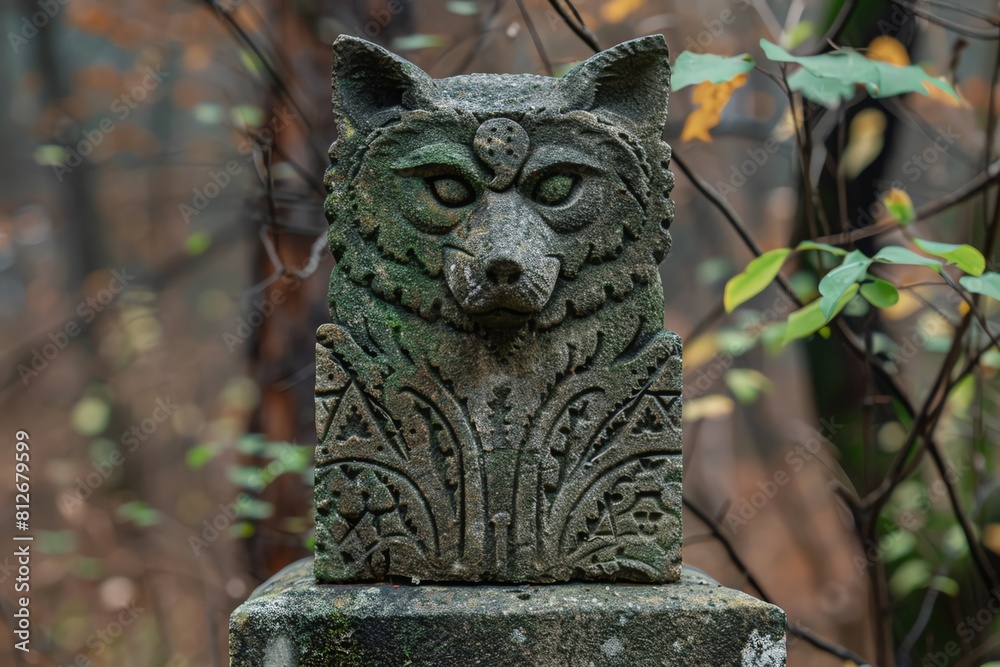 A serene representation of a werewolf in a peaceful forest setting A serene representation of a werewolf in a peaceful forest setting