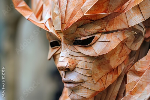 A mysterious figure hides their face behind a intricately designed mask photo