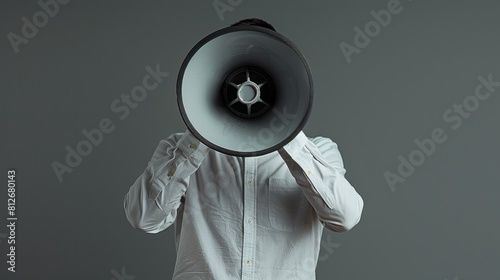 Man Holding a Megaphone to Face photo