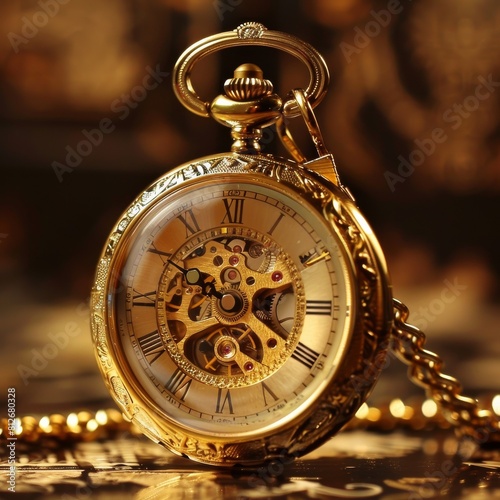This exquisite gold pocket watch exudes luxury and expense in its open design, Generated by AI