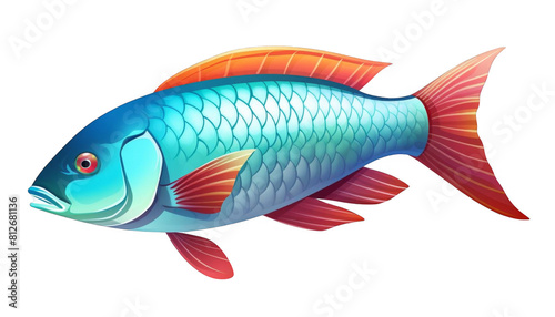 This is a beautiful and unique fish. It has a vibrant blue body with red and yellow fins. It would make a great addition to any aquarium.