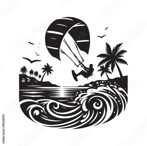 kitesurfing silhouette illustration icon