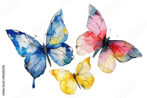 Colorful watercolor butterflies on a plain white background. Perfect for adding a touch of nature to your projects