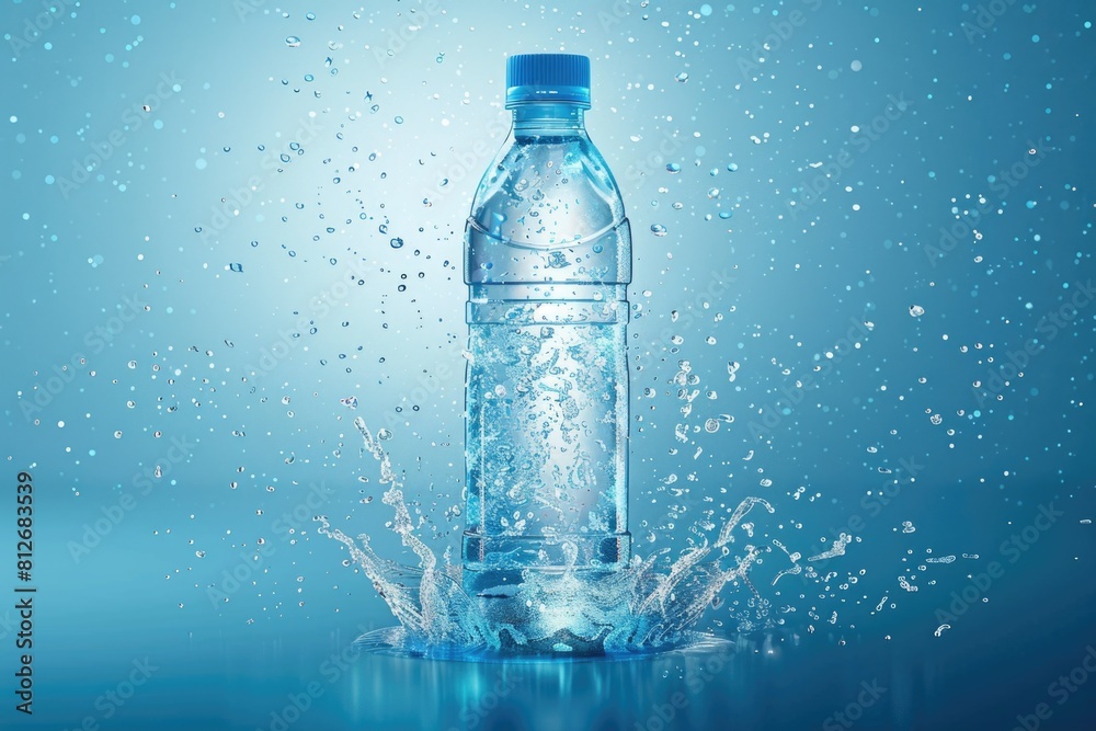 Refreshing image of a water bottle with a splash, perfect for advertising campaigns Refreshing image of a water bottle with a splash, perfect for advertising campaigns
