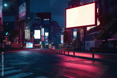 empty digital street billboard mockup at night in modern city roadside advertisement marketing placement urban scene 3d render
