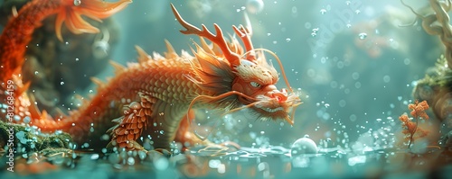 Majestic Chinese Dragon Guarding Mythical Pearl in Underwater Seascape