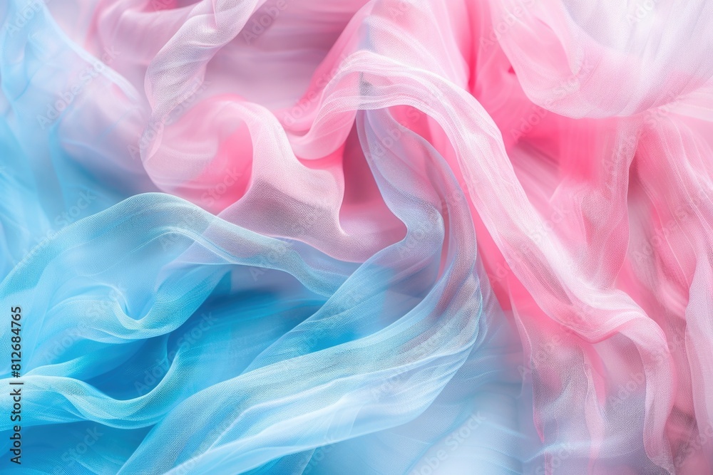 Closeup of pastel wool fabric in light pink and blue colors, flowing in the wind. A high resolution, professional photograph taken in the style of HDR with natural lighting and soft tones Closeup of pastel wool fabric in light pink and blue colors, flowing in the wind. A high resolution, professional photograph taken in the style of HDR with natural lighting and soft tones