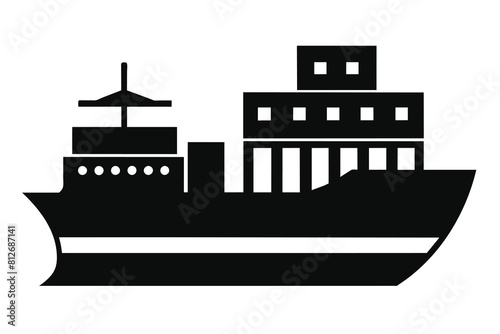 Cargo ship icon. Containers. Global trade. Goods. Shipping. Supply chain. Vector icon