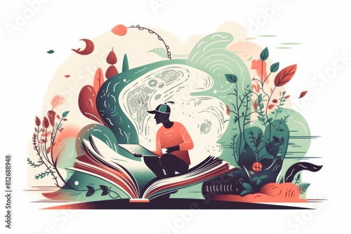 An illustration depicting a person engrossed in reading a book