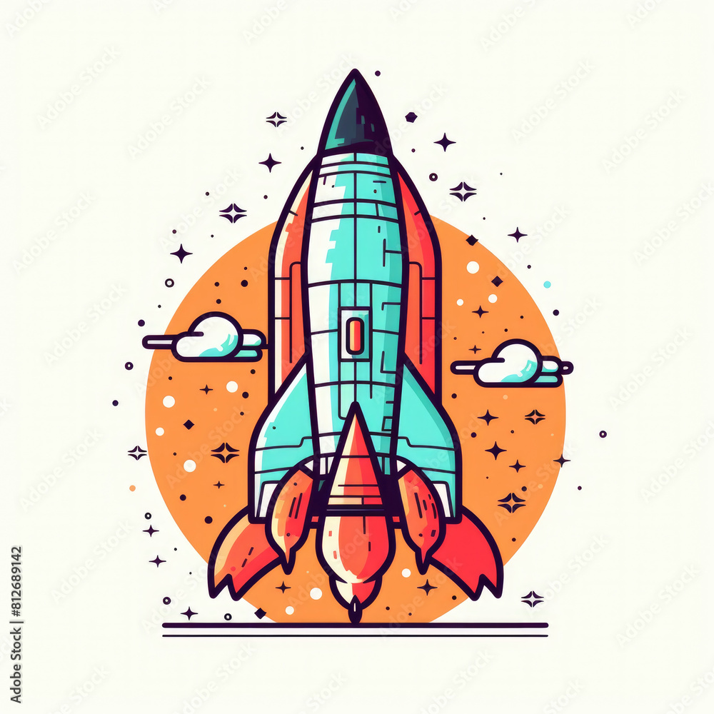 An illustration of a rocket soaring through the vast expanse of space, leaving a trail of flames in its wake An illustration of a rocket soaring through the vast expanse of space, leaving a trail of flames in its wake