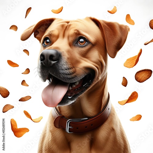 A dog with a collar and chips falling image art attractive illustrator.