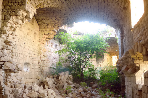 Ruins of Fort Kosmach in Montenegro. Fortress is located near Budva. Old castle was built in Austro-Hungarian Empire as defensive structure and observation post. photo