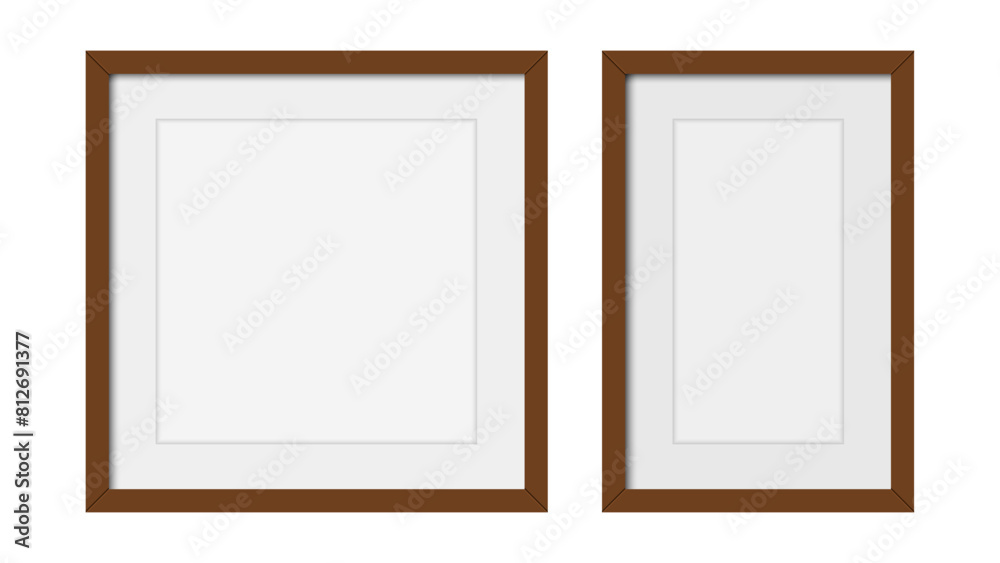 Brown wood frame. Set of wood frame or picture frame on white background. Vector illustration Brown wood frame. Set of wood frame or picture frame on white background. Vector illustration