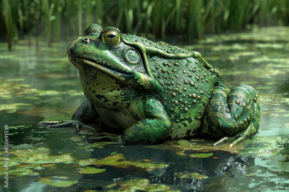 A frog peacefully sitting in water, suitable for nature themes A frog peacefully sitting in water, suitable for nature themes