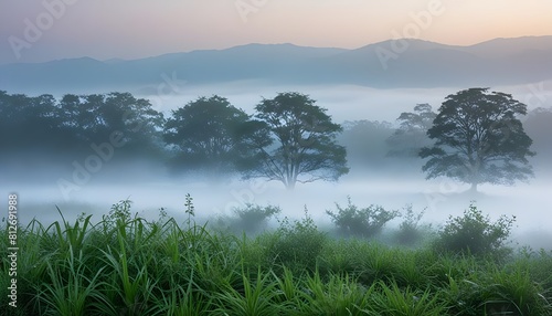 Morning Mist: Serene Dawn Beauty, Hand Edited Generative AI