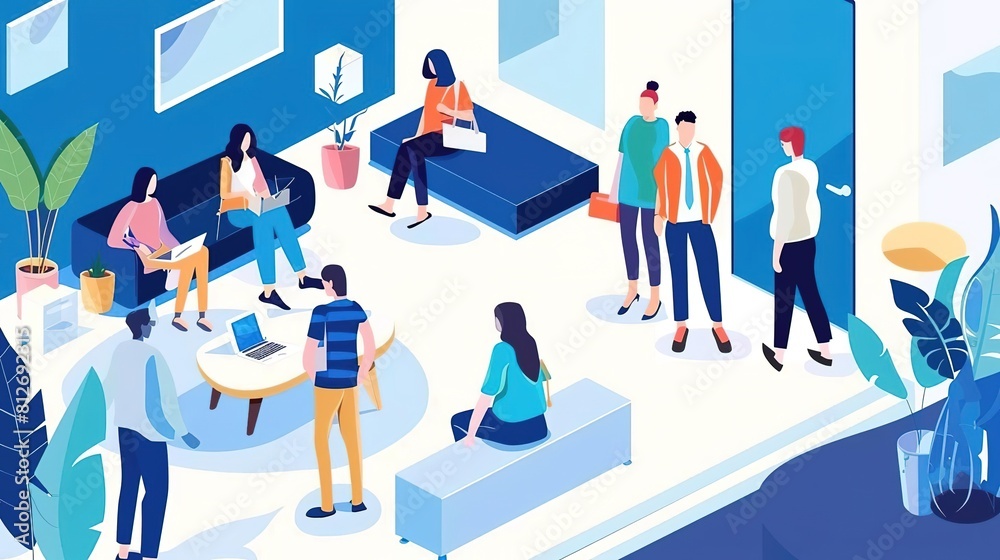 A group of diverse professionals work together in a modern office space. A group of diverse professionals work together in a modern office space.