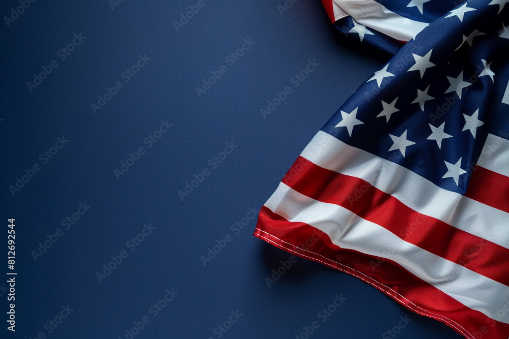 Obraz premium Deep blue setting the USA flag, marking Memorial Day with solemnity.
