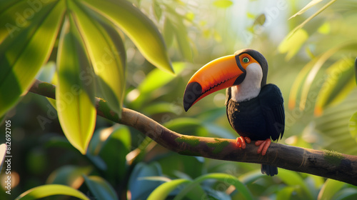 Toucan Sitting on Branch in Jungle