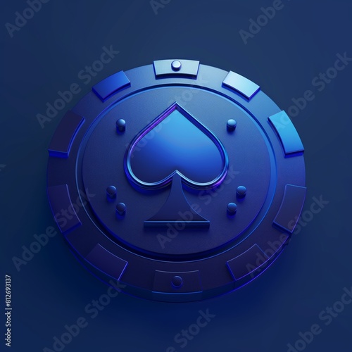 Blue poker chip close-up. Casino concept. 3D illustration. A blue background with blue casino chip