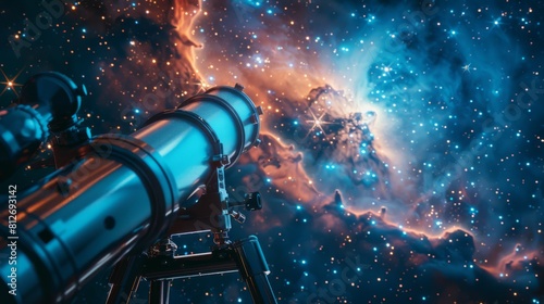 discovery with a low angle shot of a telescope gazing at the stars photo
