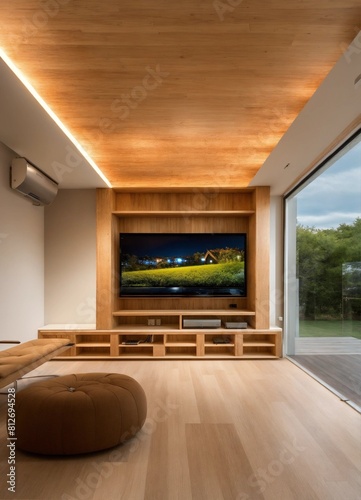  Salon moderne avec éclairage indirect et télévision murale photo