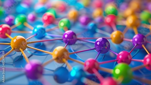 network of colorful balls connected by metal rods. The balls are arranged in a grid-like pattern.