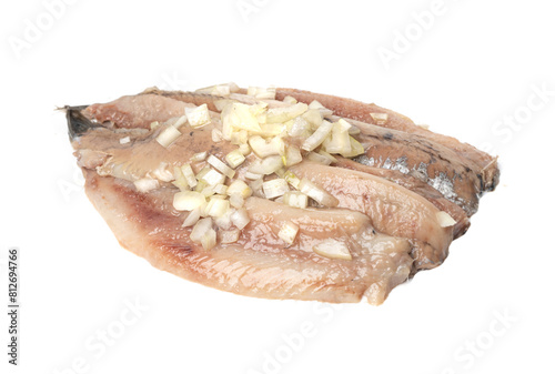 Photography Dutch herring isolated, salted fish meat fillet, traditional maatjes, raw atlant