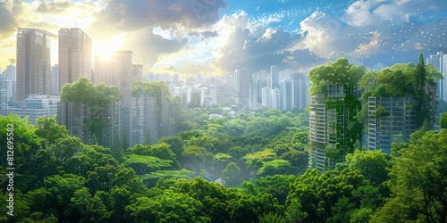 The lush greenery of nature takes over the city, creating a harmonious blend of urban life and natural beauty.