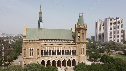 Karachi Frere Hall Building from the British Colonial Era Main Gate Entrance Side View on a Cloudy Day photo