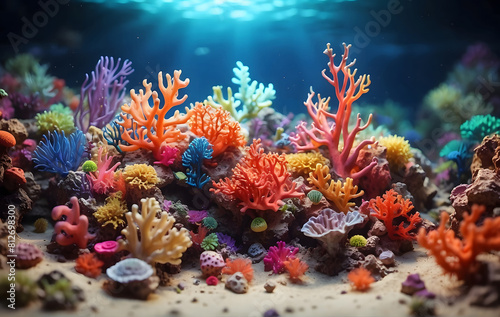 Vibrant sea coral reef in Claymation with penetrating light photo