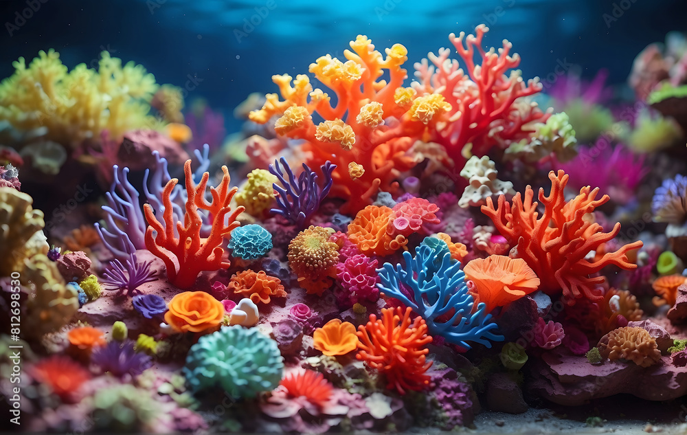 Vibrant sea coral reef in Claymation with penetrating light Vibrant sea coral reef in Claymation with penetrating light