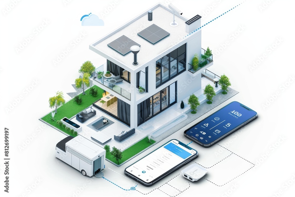 Presentation illustration on white background: Alarm System with secruity cameras at smart home, 4k stock illustration --chaos 10 --ar 3:2 --style raw Job ID: 6b803944-5a85-4268-bf4c-d124754a5c4e Presentation illustration on white background: Alarm System with secruity cameras at smart home, 4k stock illustration --chaos 10 --ar 3:2 --style raw Job ID: 6b803944-5a85-4268-bf4c-d124754a5c4e