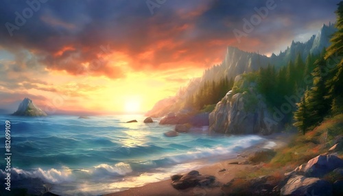  Der Sonnenuntergang am Meer. Hintergrund f  r das Design 2.