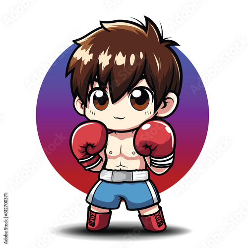 cute boxing boy cartoon chibi street art vector