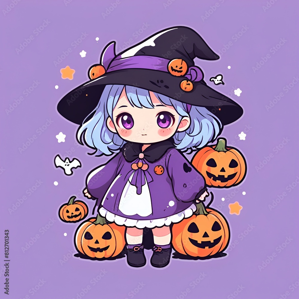 halloween girl witch with pumpkin