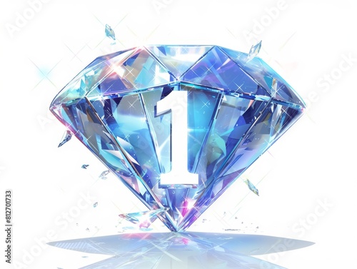 Sparkling Crystal Diamond Number 1 in Various Colors - 3D Minimalist 4K Wallpaper © Da