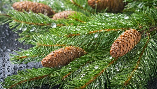 Wallpaper Mural fir branches with snowflakes and pine cones close up Torontodigital.ca