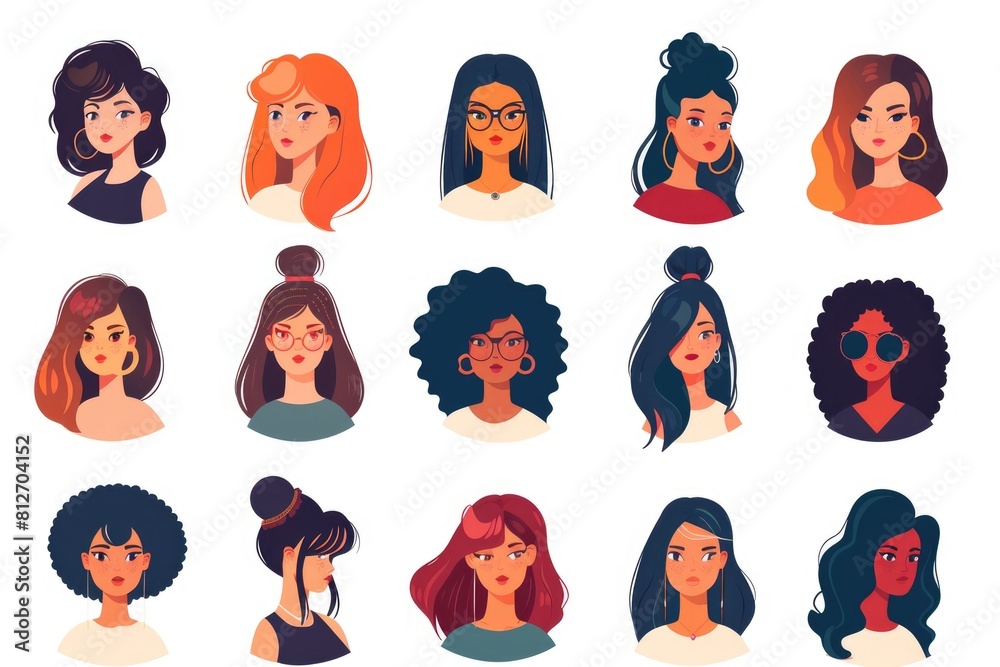 Group of women showcasing different hair styles, perfect for beauty and fashion industry Group of women showcasing different hair styles, perfect for beauty and fashion industry