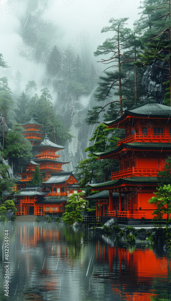 Discover a Tranquil Japanese Village Surrounded by Misty Mountains and Reflections