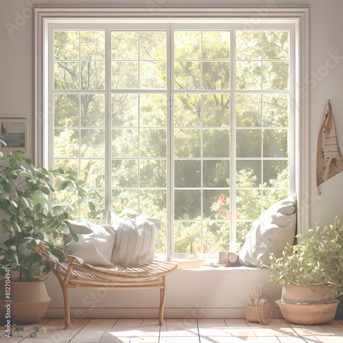 Escape to a tranquil oasis with this sunlit window seat. A cozy setting for relaxation  surrounded by nature and a warm atmosphere.