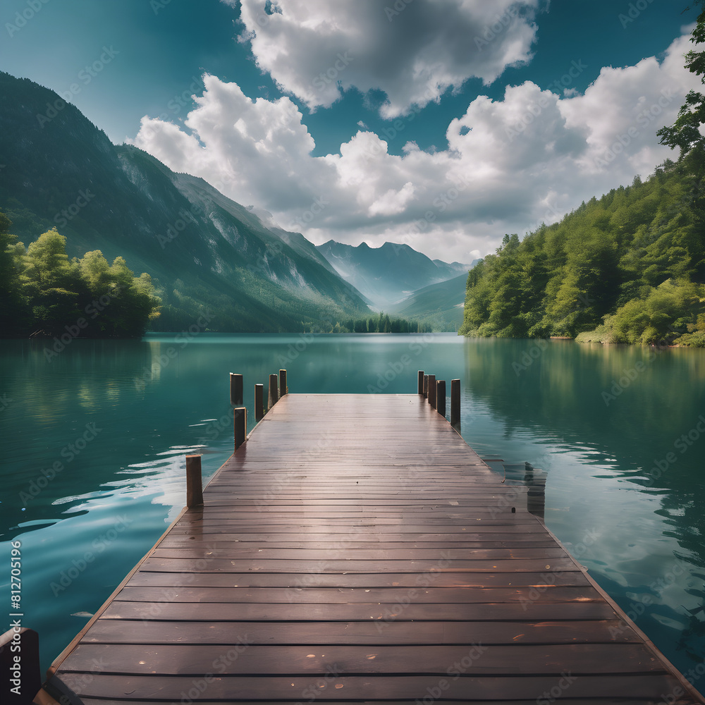 Naklejka premium lake, dock, summer