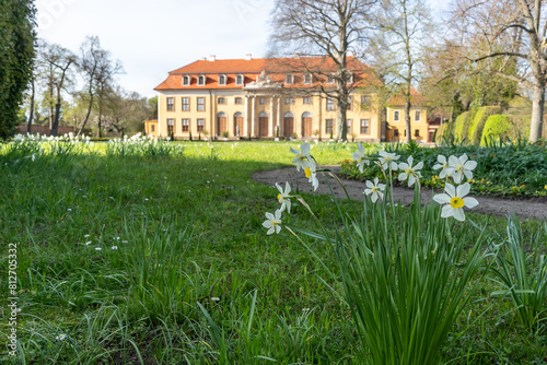 Dessau, Germany - April 6 2024: Mosigkau Castle in Dessau in late spring